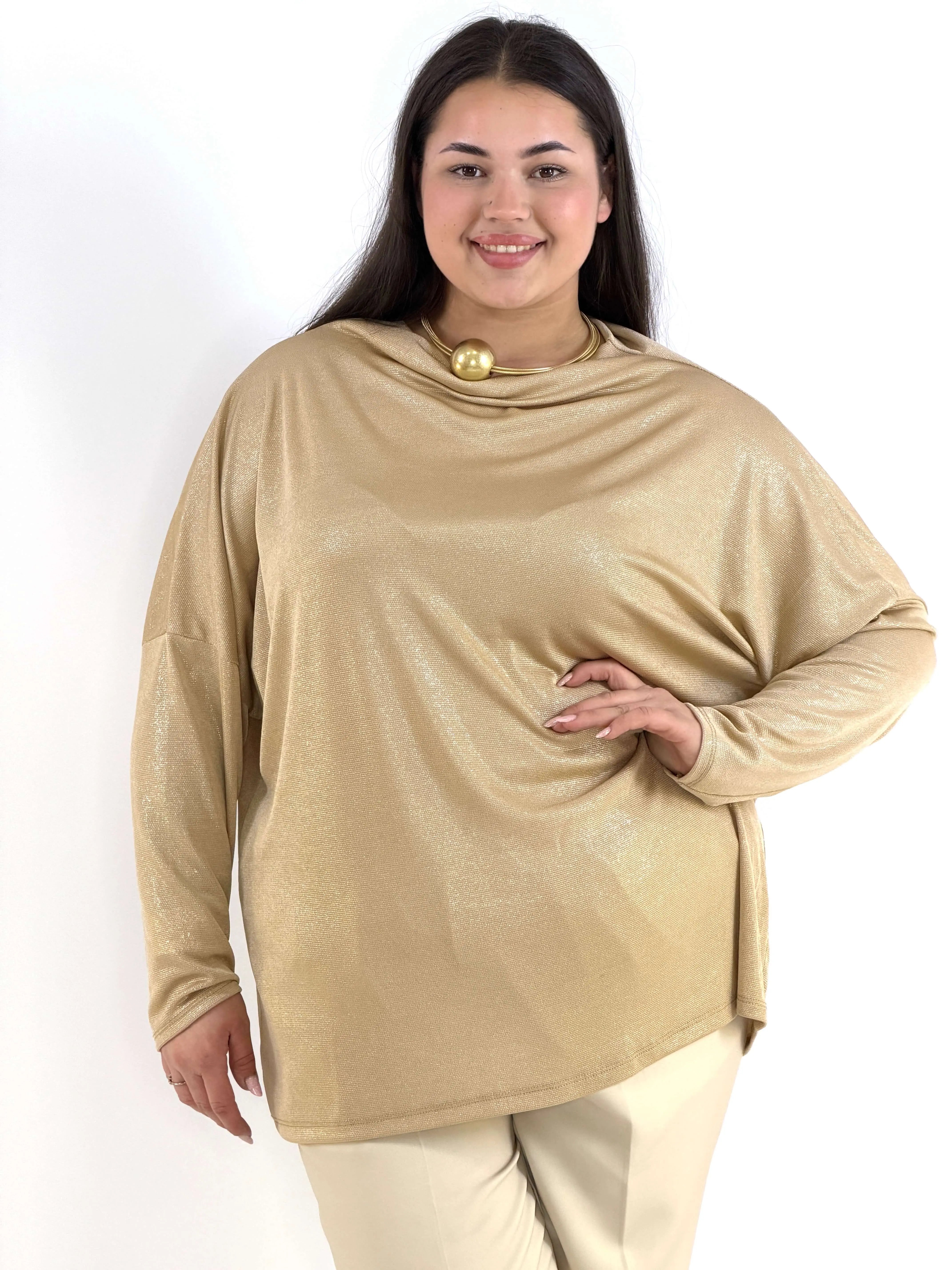 Bluzka plus size złota – elegancka bluzka XXL z połyskiem Stylowa XL