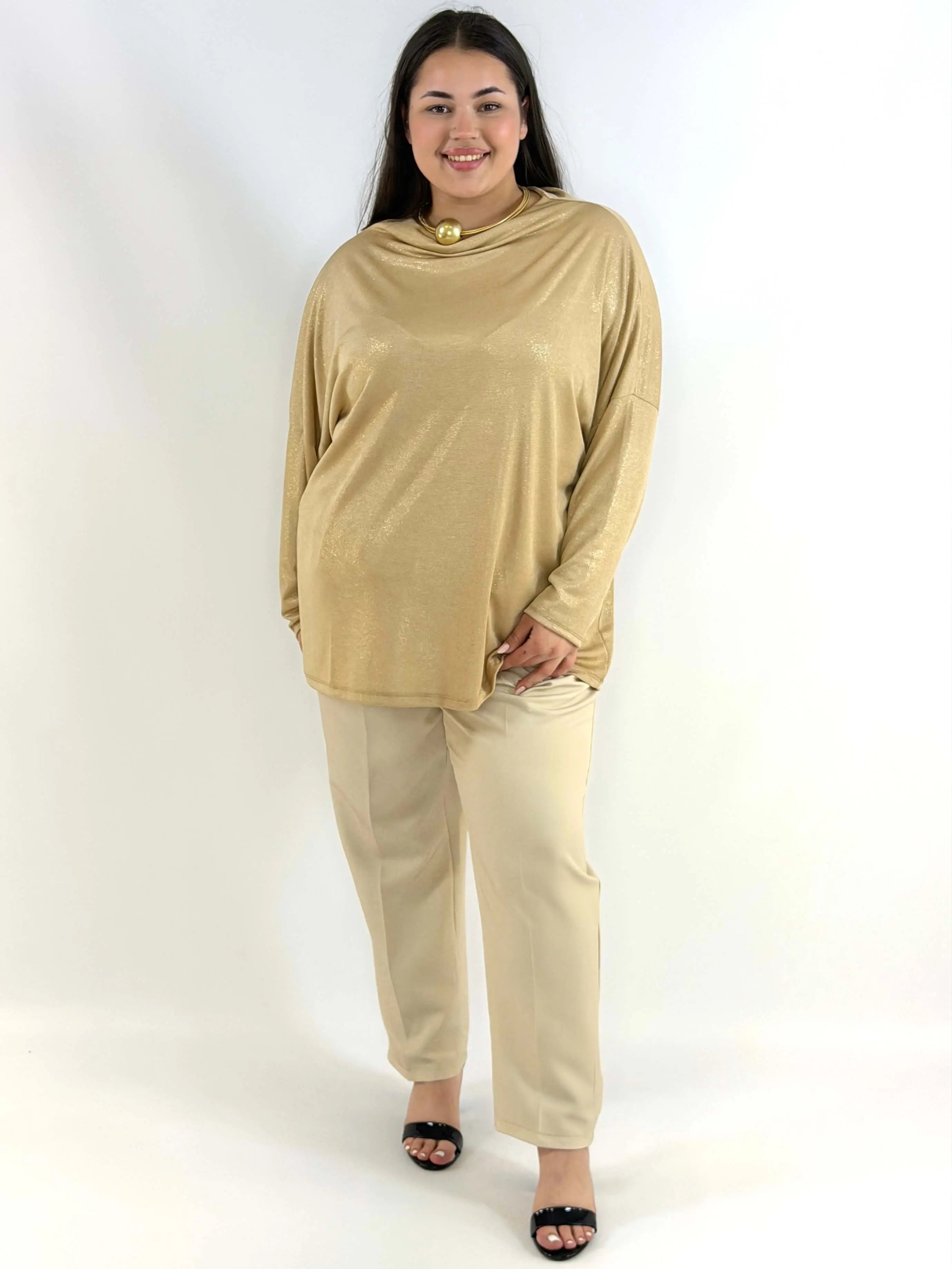 Bluzka plus size złota – elegancka bluzka XXL z połyskiem Stylowa XL
