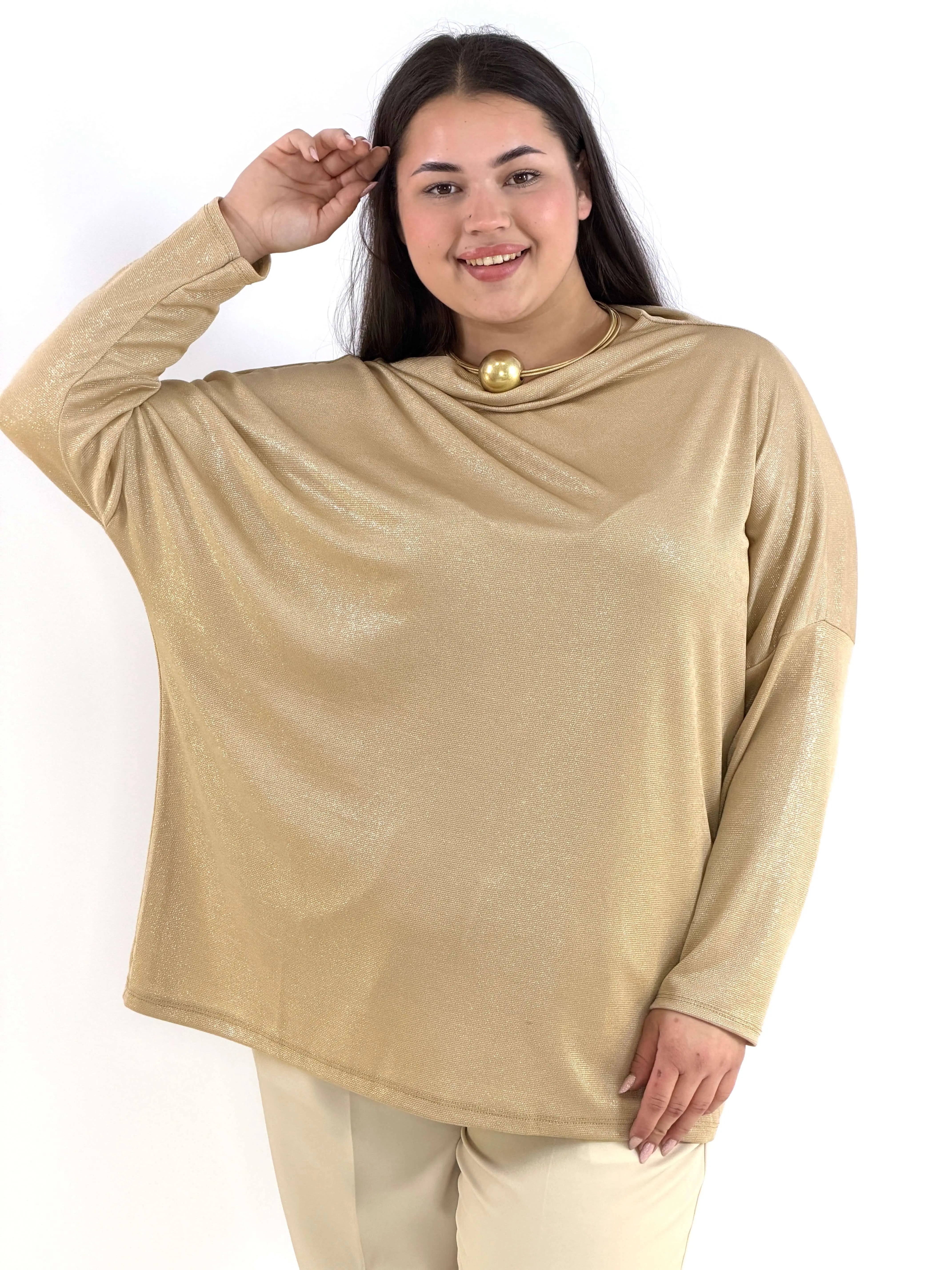 Bluzka plus size złota – elegancka bluzka XXL z połyskiem Stylowa XL