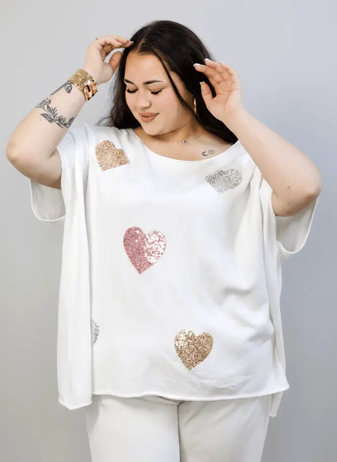 Bluzka sweterkowa plus size z sercami – luźna bluzka XXL z ozdobnym motywem Stylowa XL
