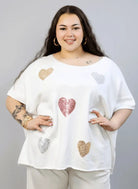Bluzka sweterkowa plus size z sercami – luźna bluzka XXL z ozdobnym motywem Stylowa XL