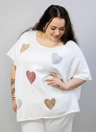 Bluzka sweterkowa plus size z sercami – luźna bluzka XXL z ozdobnym motywem Stylowa XL
