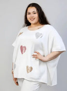 Bluzka sweterkowa plus size z sercami – luźna bluzka XXL z ozdobnym motywem Stylowa XL