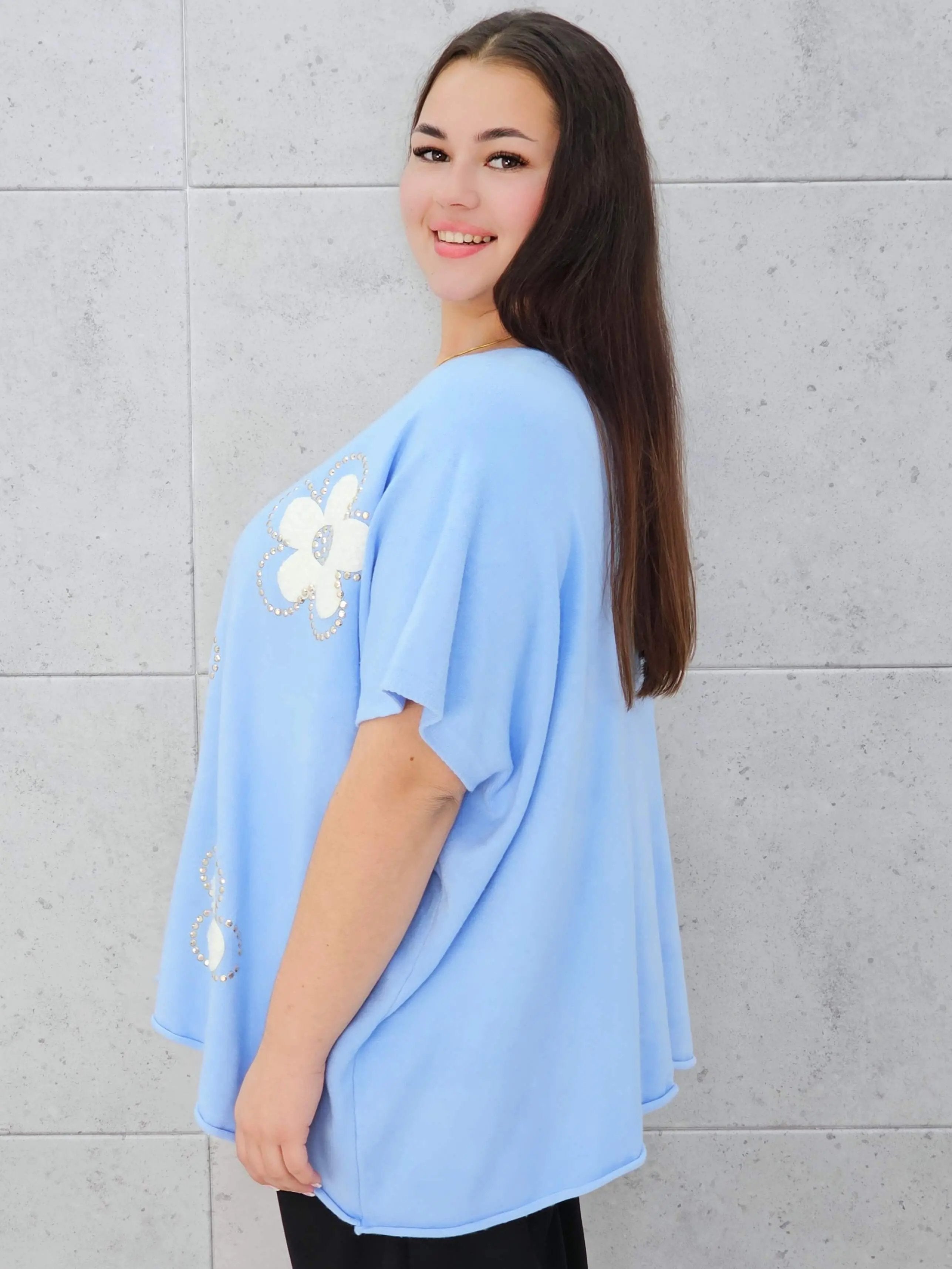 Bluzka sweterkowa z krótkim rękawem w kwiaty Stylowa XL