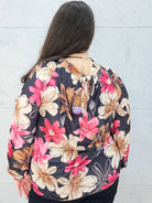 bluzka w kwiaty różowo-brązowa plus size Stylowa XL – wiązana na tyle