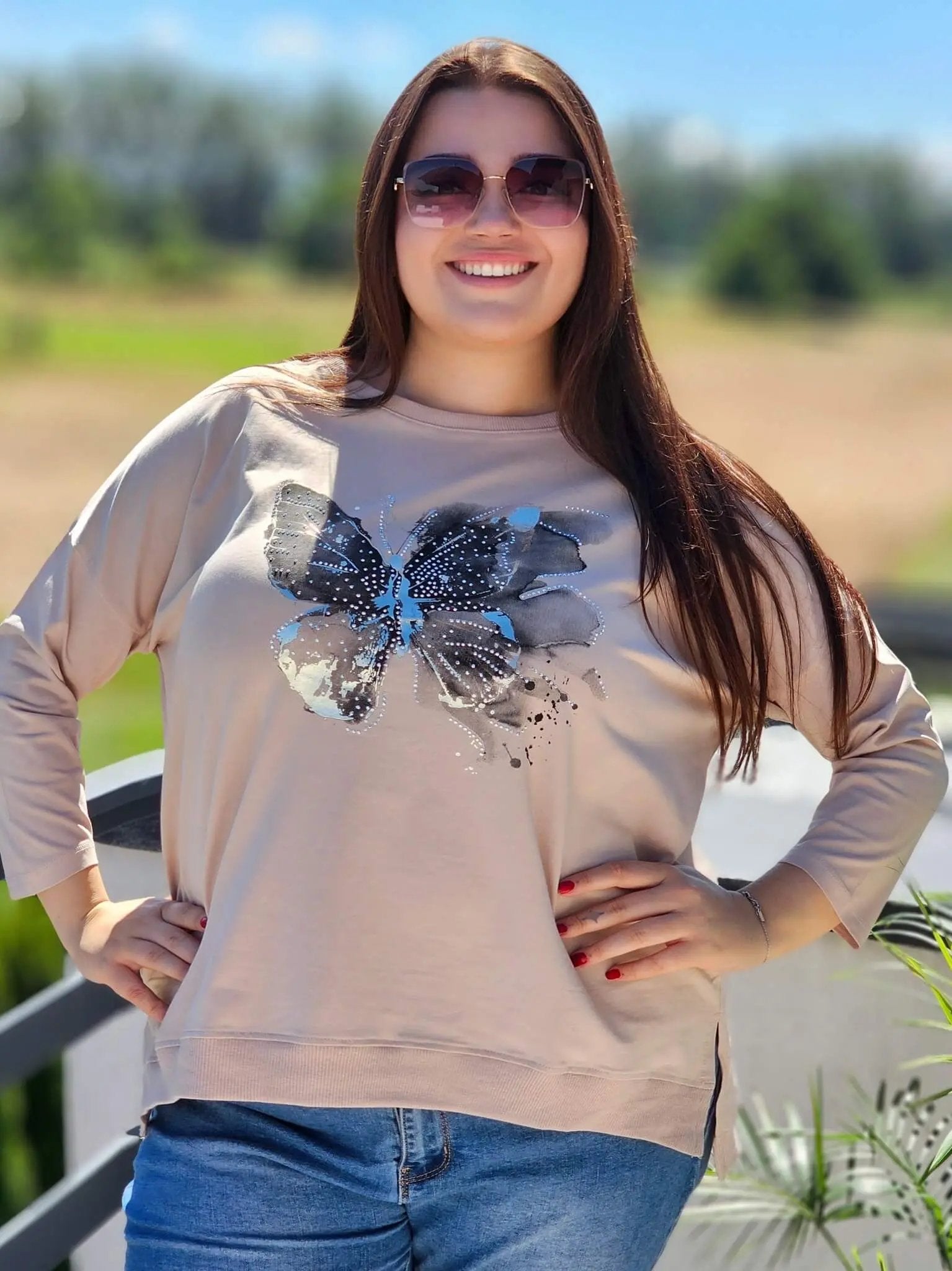 Bluzka z aplikacją motyla Stylowa XL