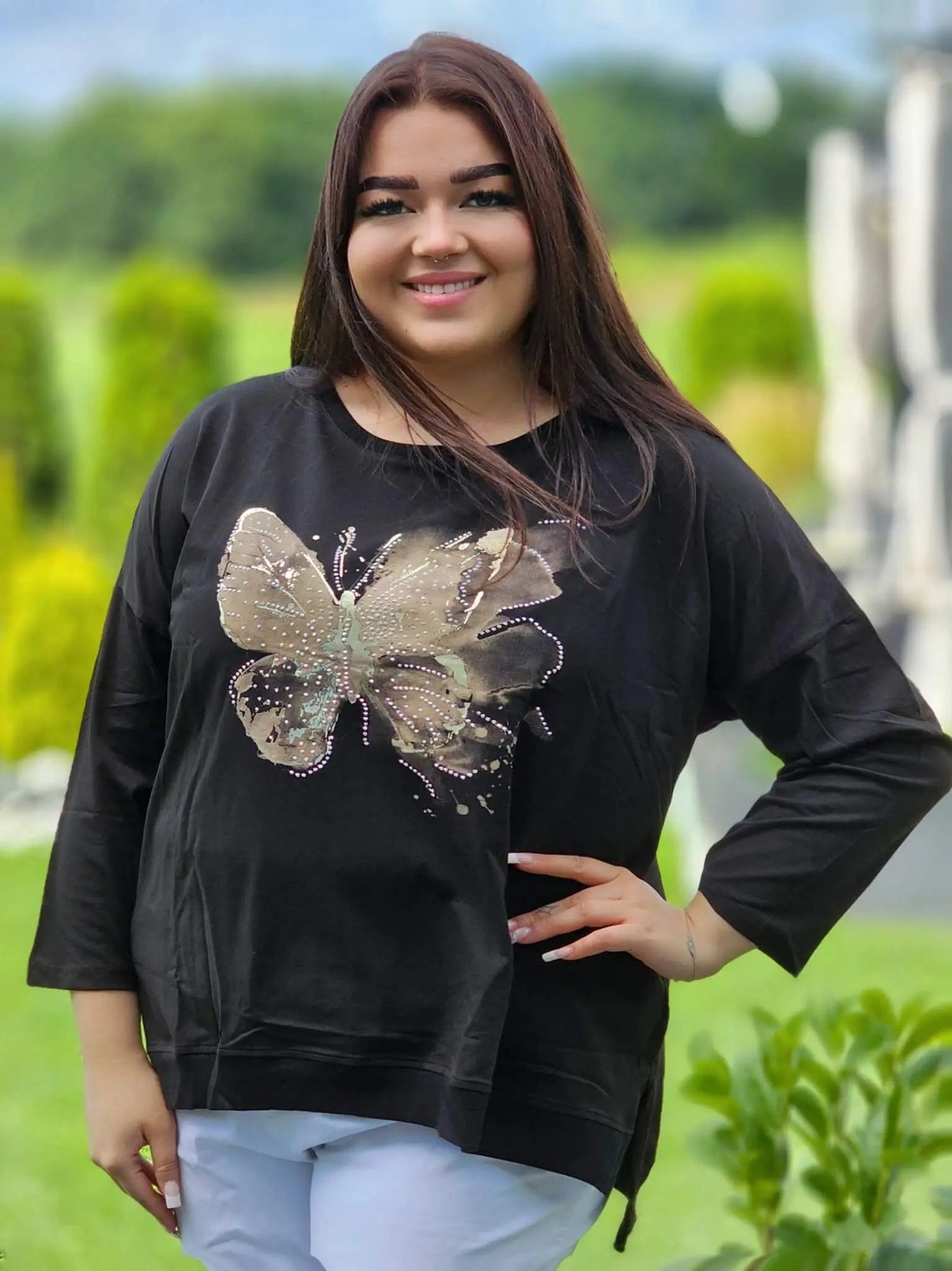 Bluzka z aplikacją motyla Stylowa XL