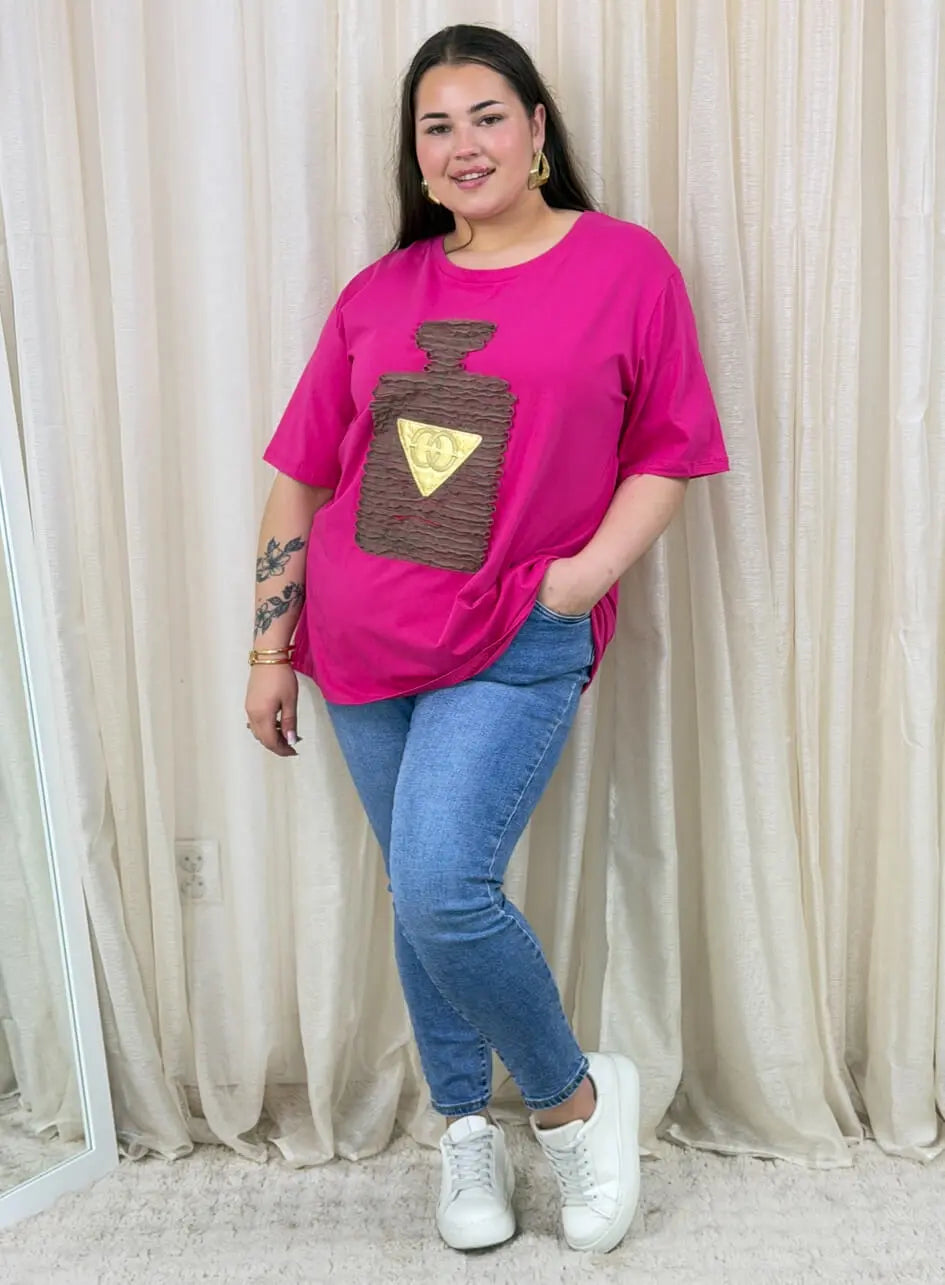 Bluzka z aplikacją perfum 3D -cztery kolory Stylowa XL