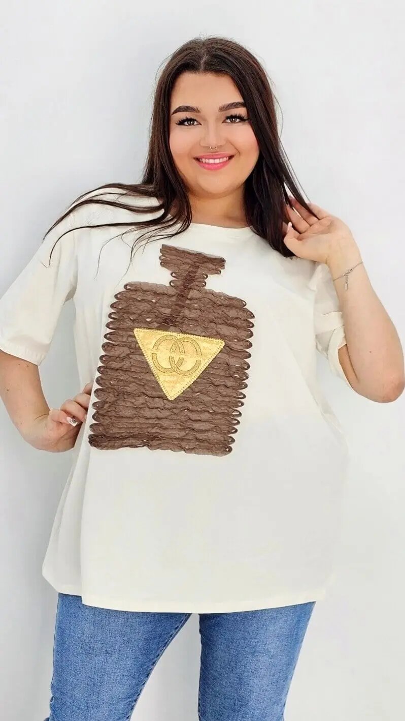 Bluzka z aplikacją perfum 3D -cztery kolory Stylowa XL