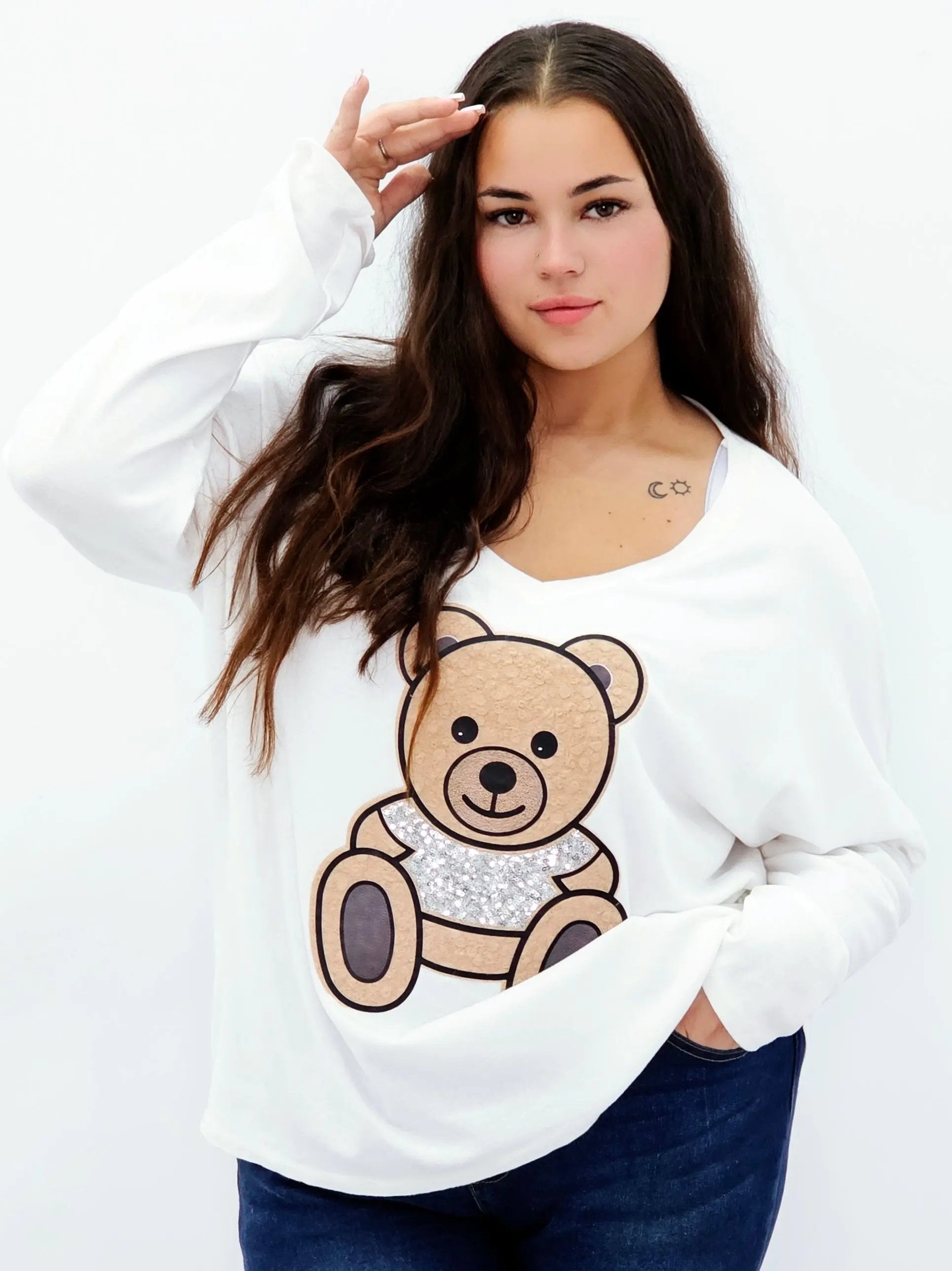 Bluzka z misiem i brokatowym akcentem Stylowa XL