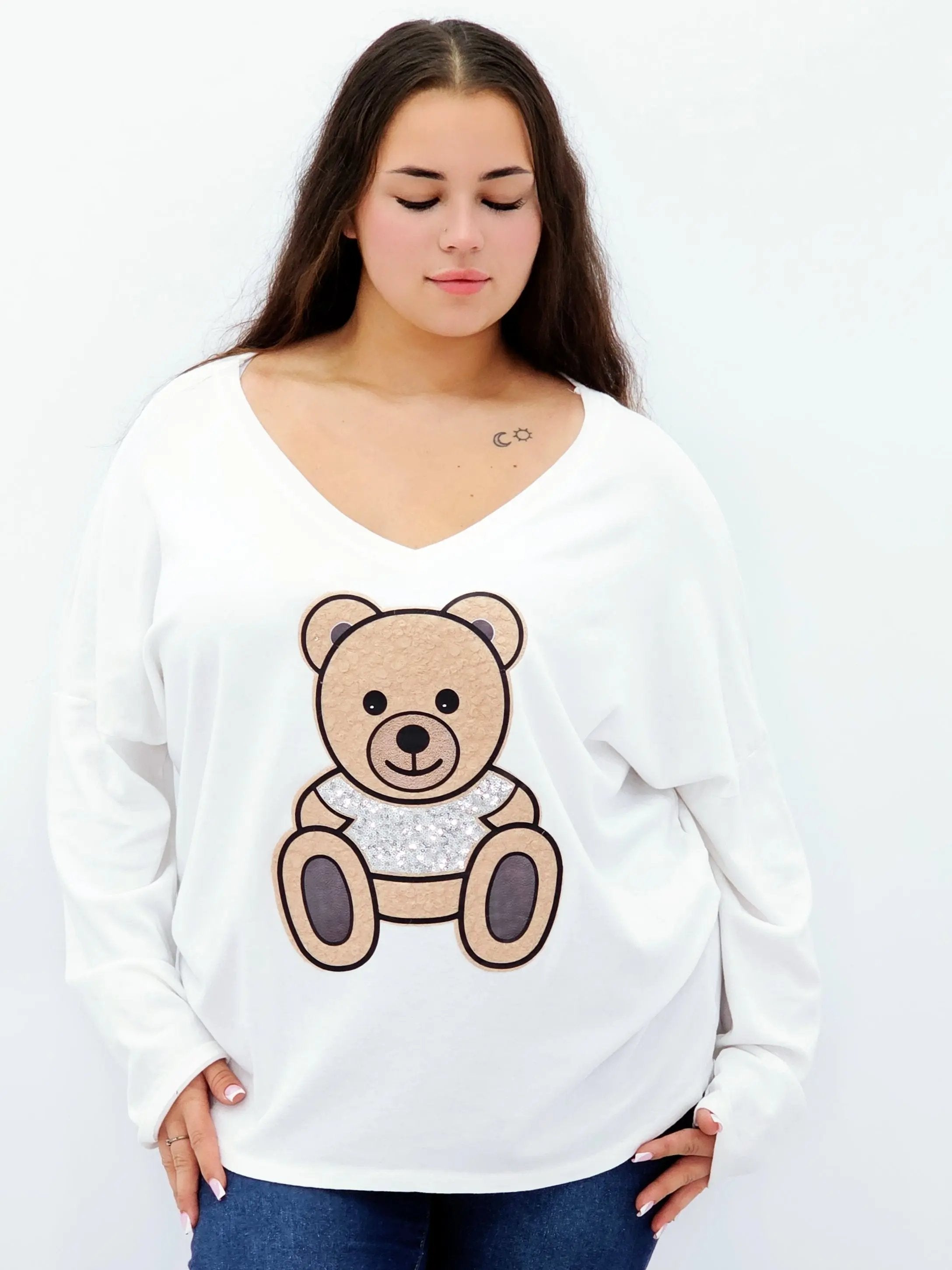 Bluzka z misiem i brokatowym akcentem Stylowa XL