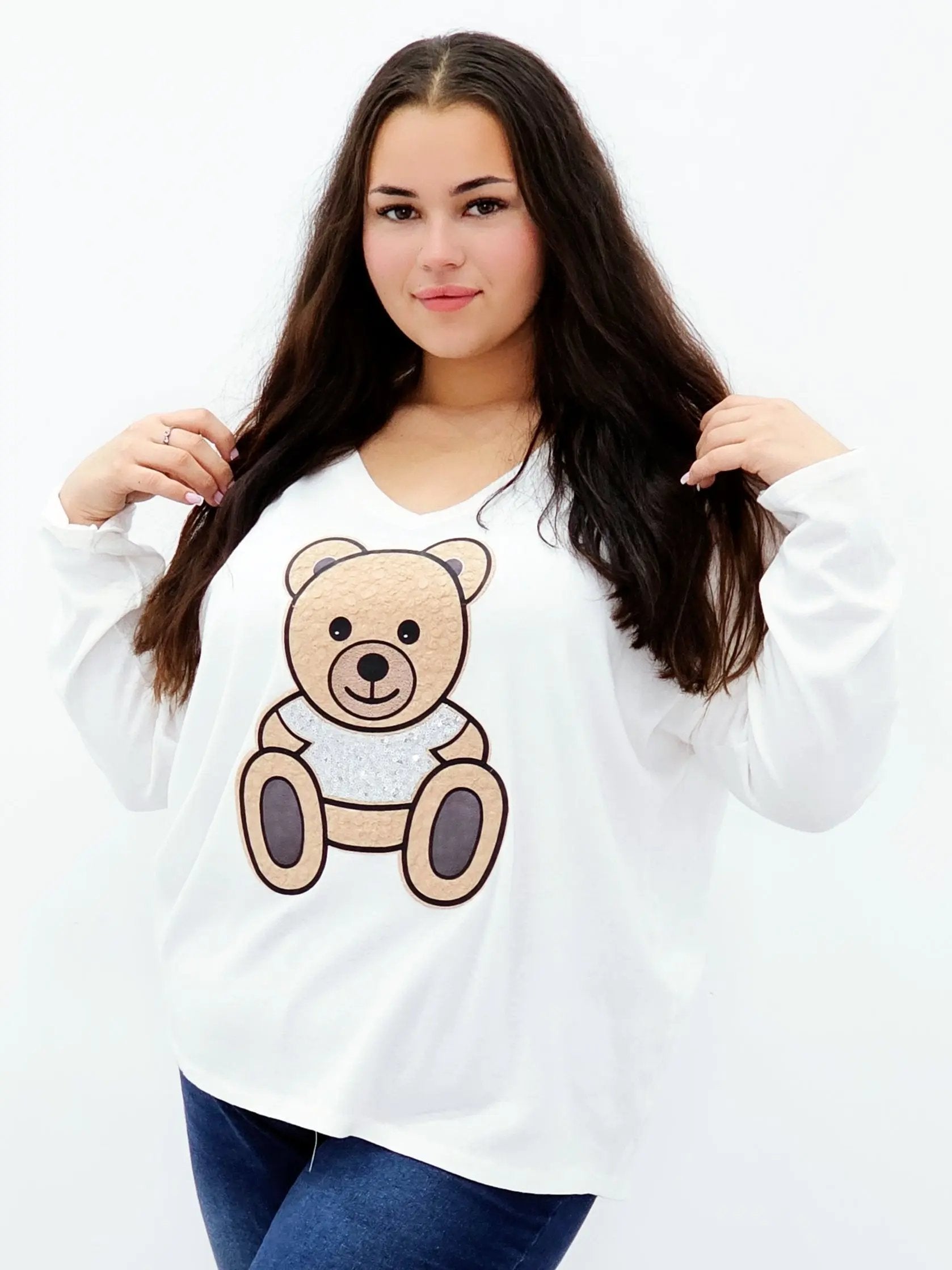 Bluzka z misiem i brokatowym akcentem Stylowa XL