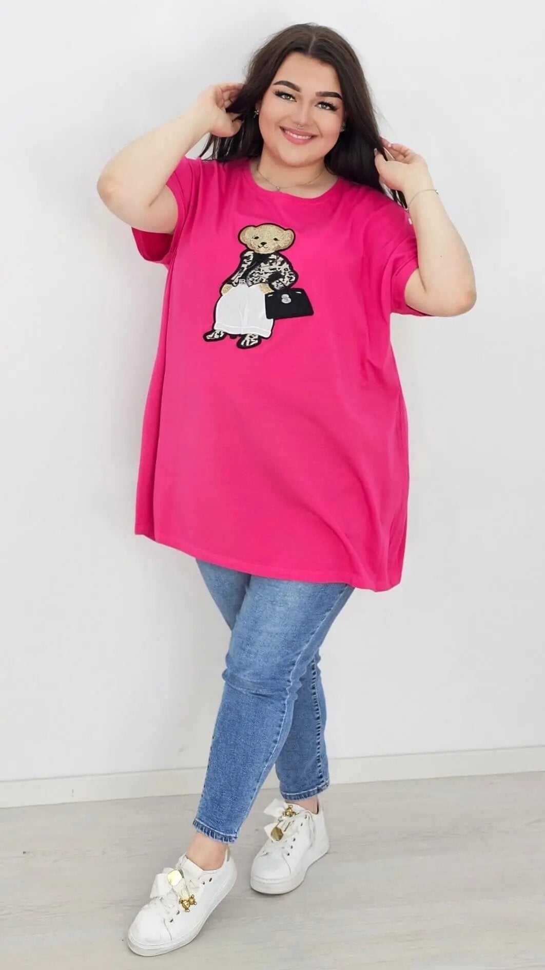 Bluzka z modnym misiem -fuksja Stylowa XL