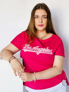 Bluzka z napisem haftowanym - fuksja Stylowa XL