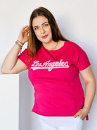 Bluzka z napisem haftowanym - fuksja Stylowa XL