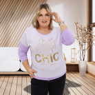 Bluzka z napisem - liliowy Stylowa XL