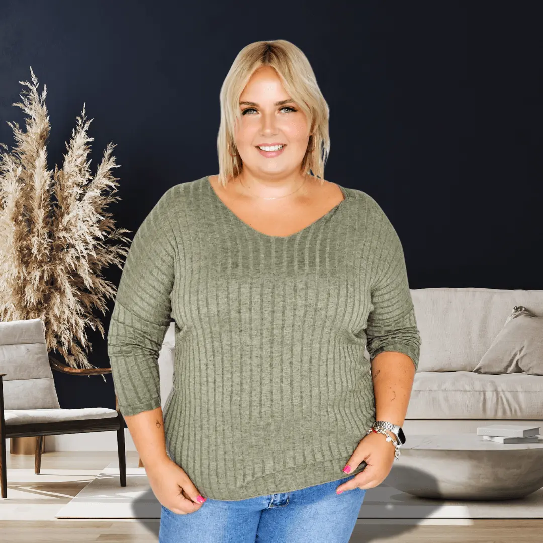 Bluzka, która Mówi „Mniej znaczy więcej” - khaki Stylowa XL