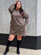 Brązowa tunika oversize z długim rękawem, dołem ściągacz Stylowa XL