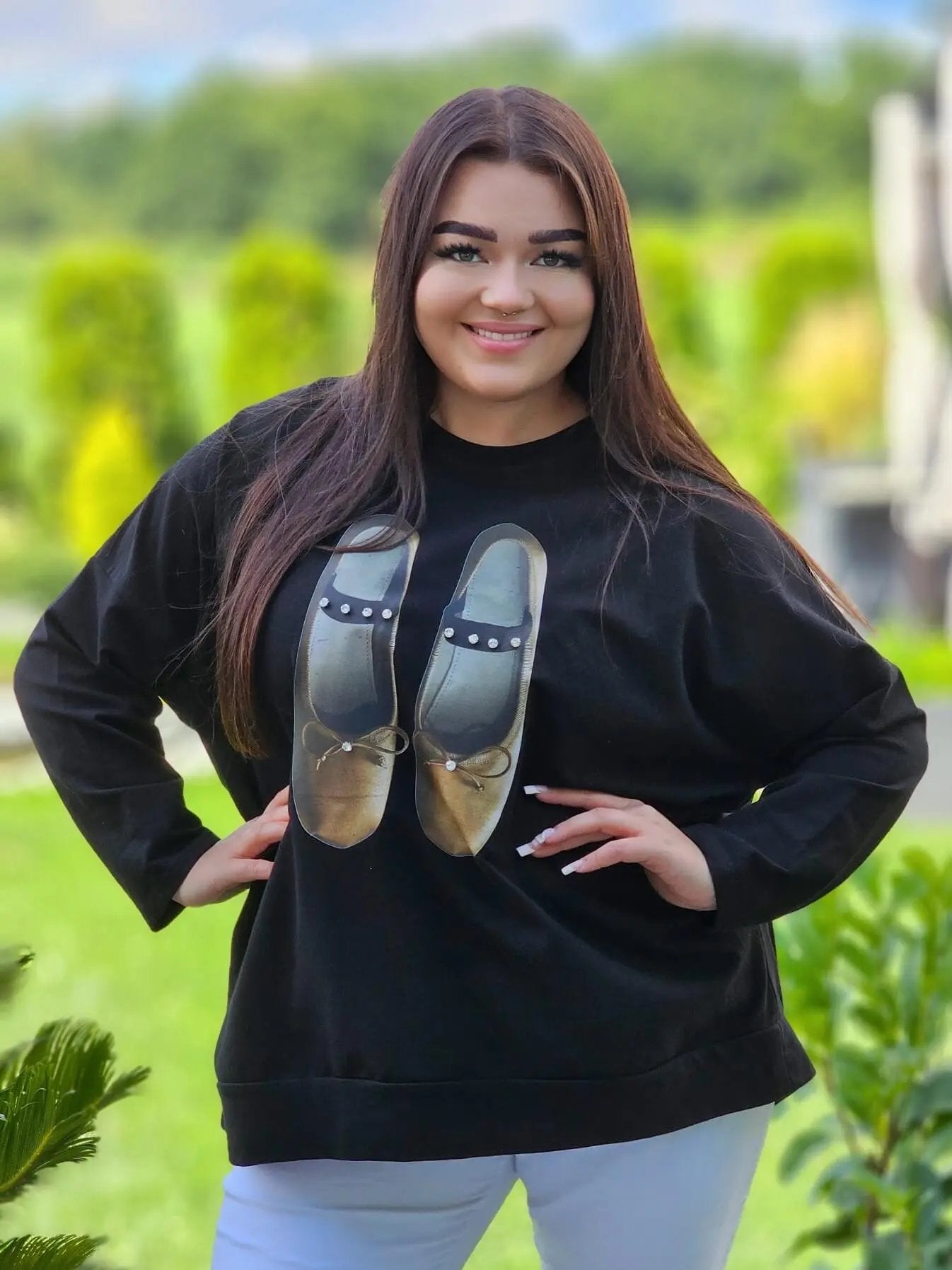 Czarna bluza z nadrukiem balerinek Stylowa XL