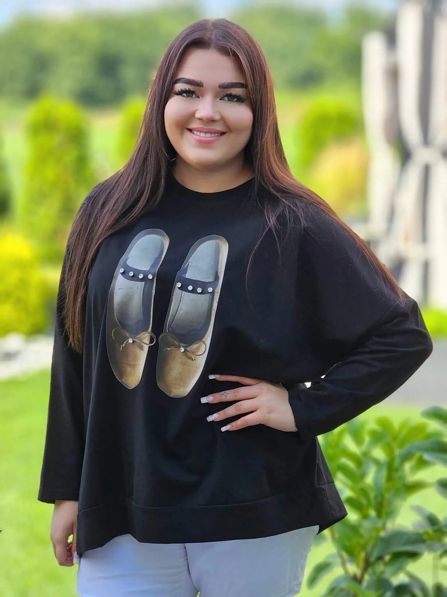 Czarna bluza z nadrukiem balerinek Stylowa XL