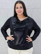 Czarna połyskująca bluzka z drapowaniem Stylowa XL