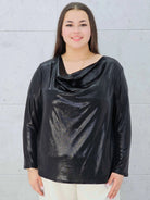 Czarna połyskująca bluzka z drapowaniem Stylowa XL