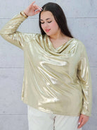 Czarna połyskująca bluzka z drapowaniem Stylowa XL