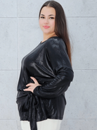 Czarna połyskująca bluzka z wiązaniem Stylowa XL