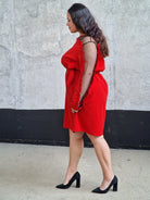 Czerwona sukienka z odkrytymi ramionami Stylowa XL