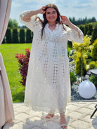 Długa sukienka z haftem angielskim Stylowa XL