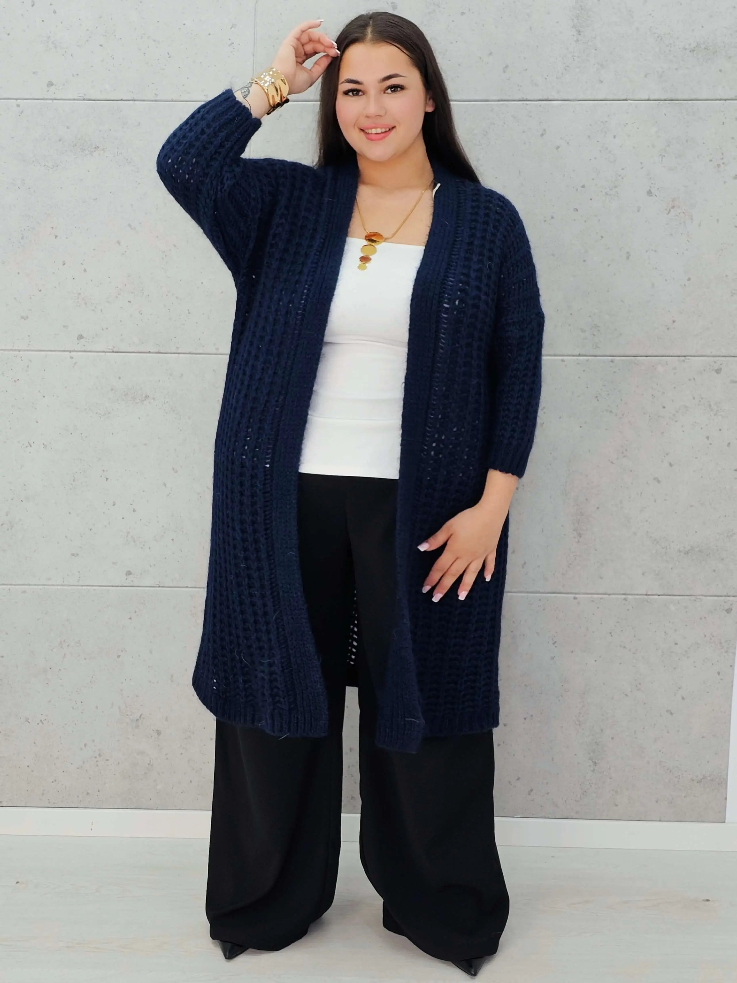 Długi kardigan plus size – modny, ciepły i wygodny sweter dla każdej kobiety Stylowa XL