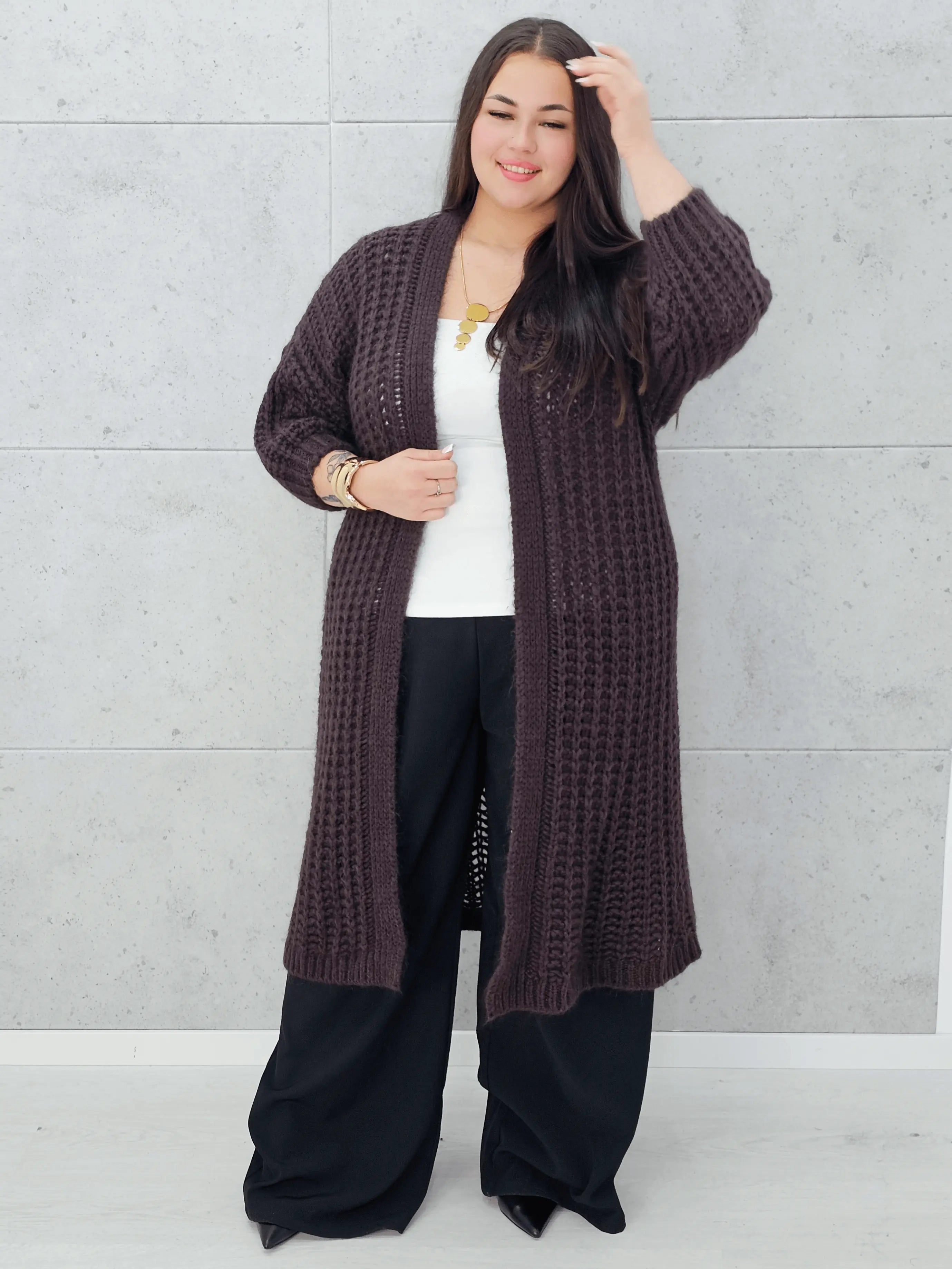 Długi kardigan plus size – modny, ciepły i wygodny sweter dla każdej kobiety Stylowa XL