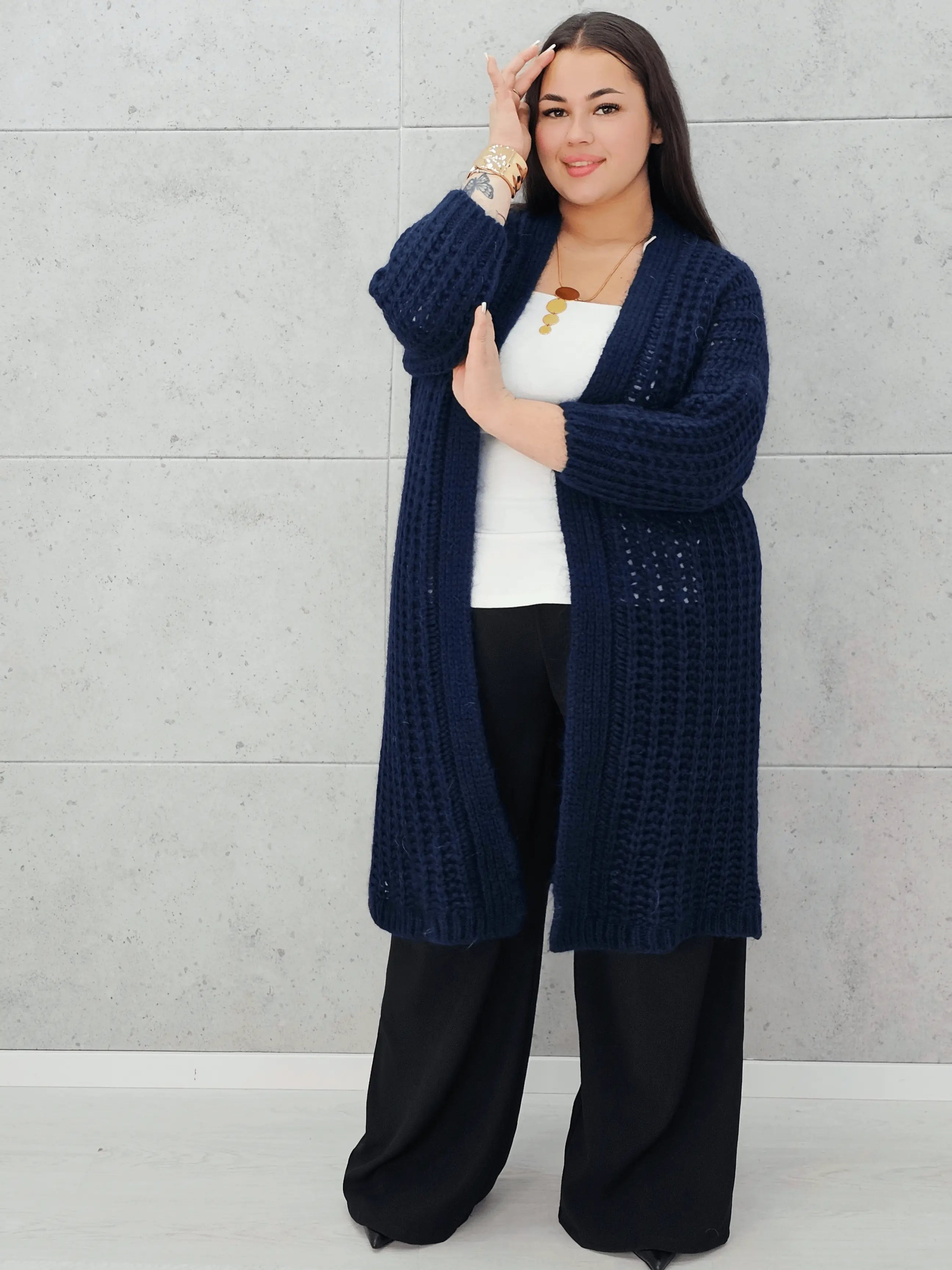 Długi kardigan plus size – modny, ciepły i wygodny sweter dla każdej kobiety Stylowa XL