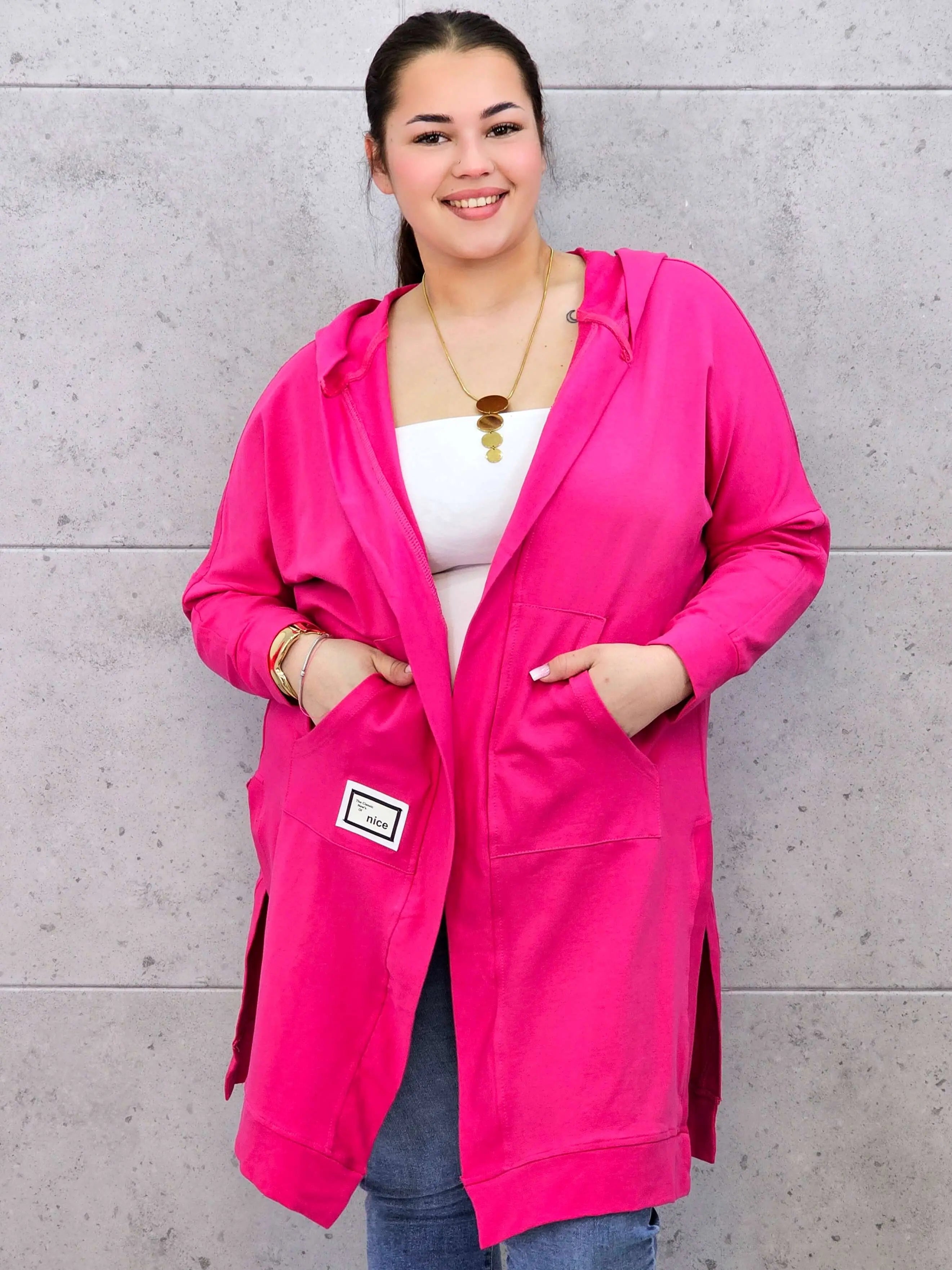 Długie bluzy z kapturem- różowa Stylowa XL