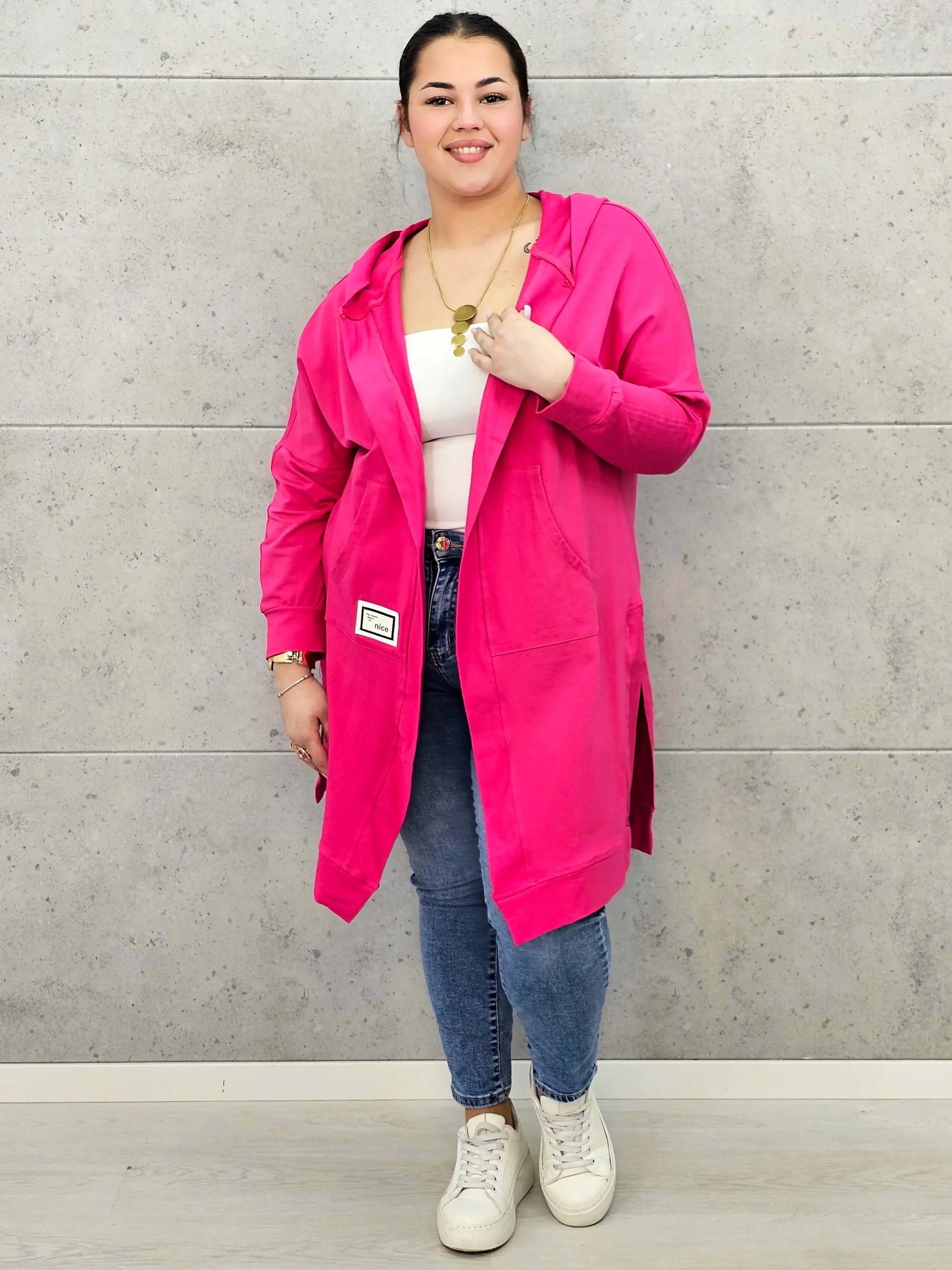 Długie bluzy z kapturem- różowa Stylowa XL