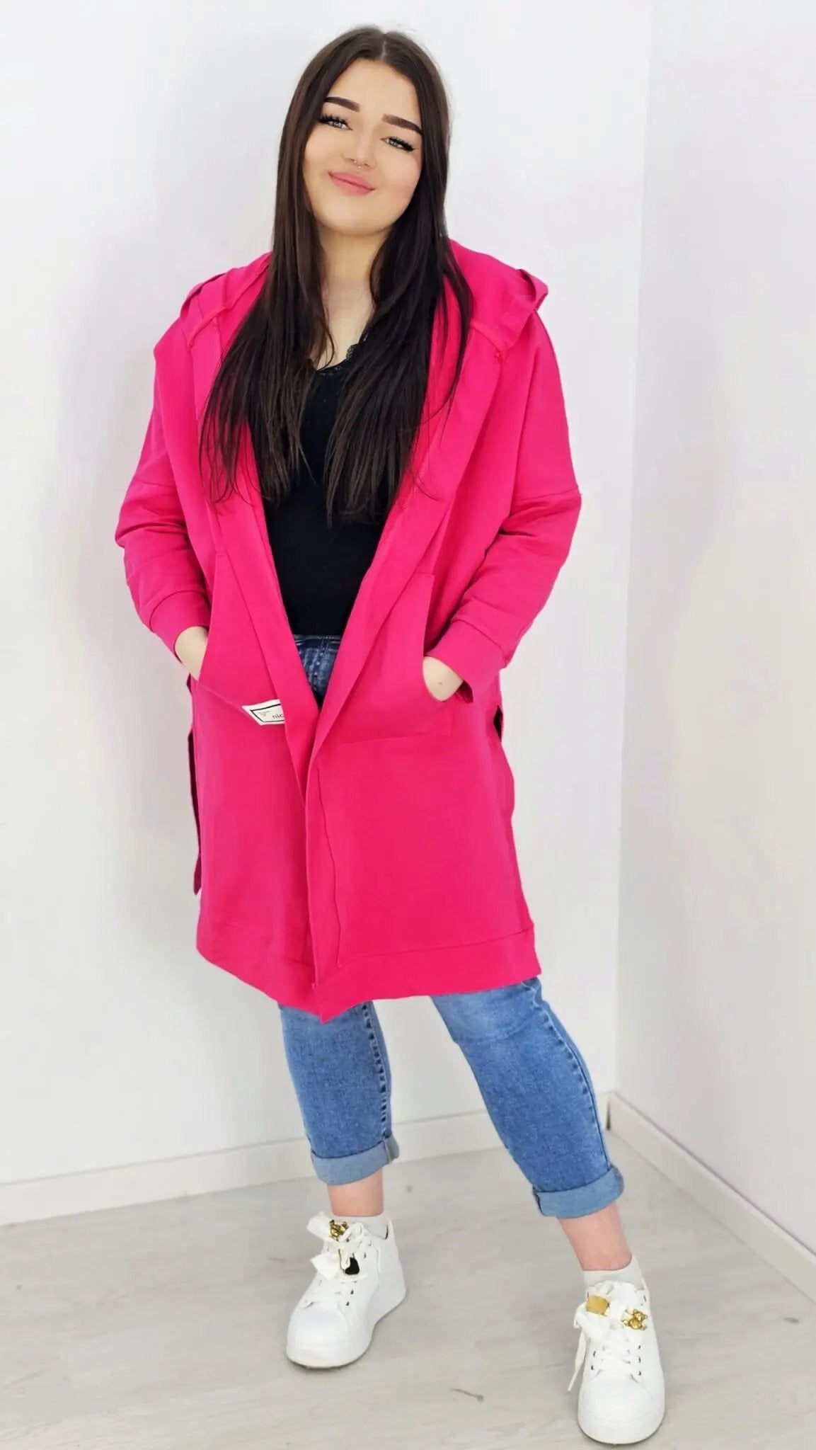 Długie bluzy z kapturem- różowa Stylowa XL