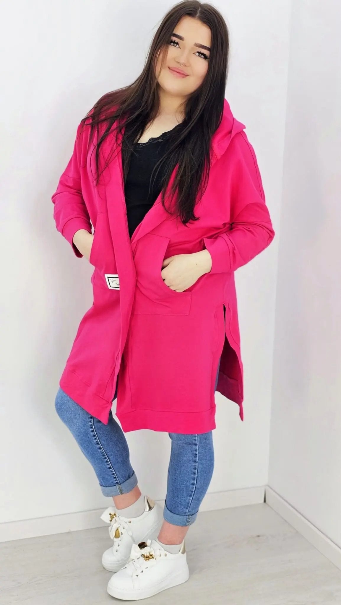 Długie bluzy z kapturem- różowa Stylowa XL