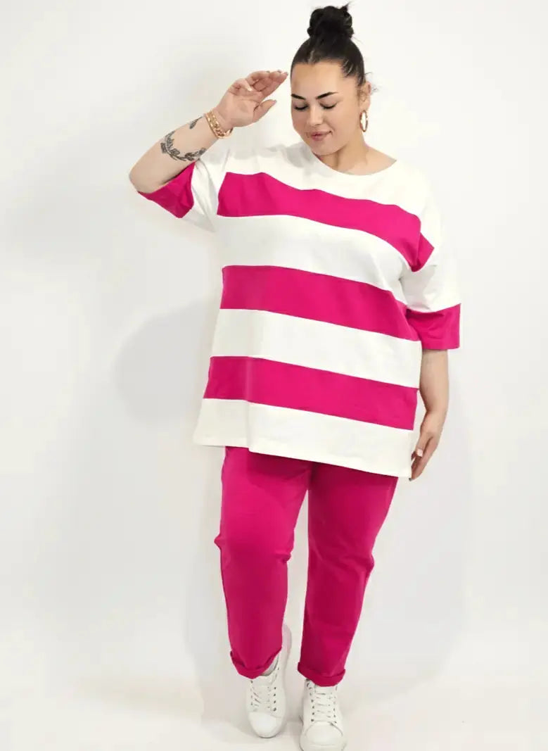 Dres plus size damski – komplet z luźną bluzką i wygodnymi spodniami Stylowa XL