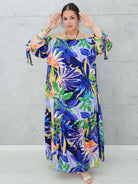 Egzotyczna Sukienka Maxi-  Liście Zielone Stylowa XL