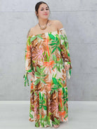 Egzotyczna Sukienka Maxi-  Liście Zielone Stylowa XL