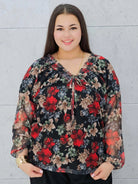 Elegancka bluzka plus size w kwiaty z delikatnego szyfonu. Stylowa XL