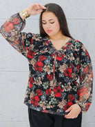 Elegancka bluzka plus size w kwiaty z delikatnego szyfonu. Stylowa XL