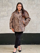 Elegancka długa marynarka - wzór lamparta Stylowa XL