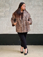 Elegancka długa marynarka - wzór lamparta Stylowa XL