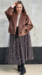 Elegancka spódnica midi z tiulową warstwą i zwierzęcym printem panterki Stylowa XL