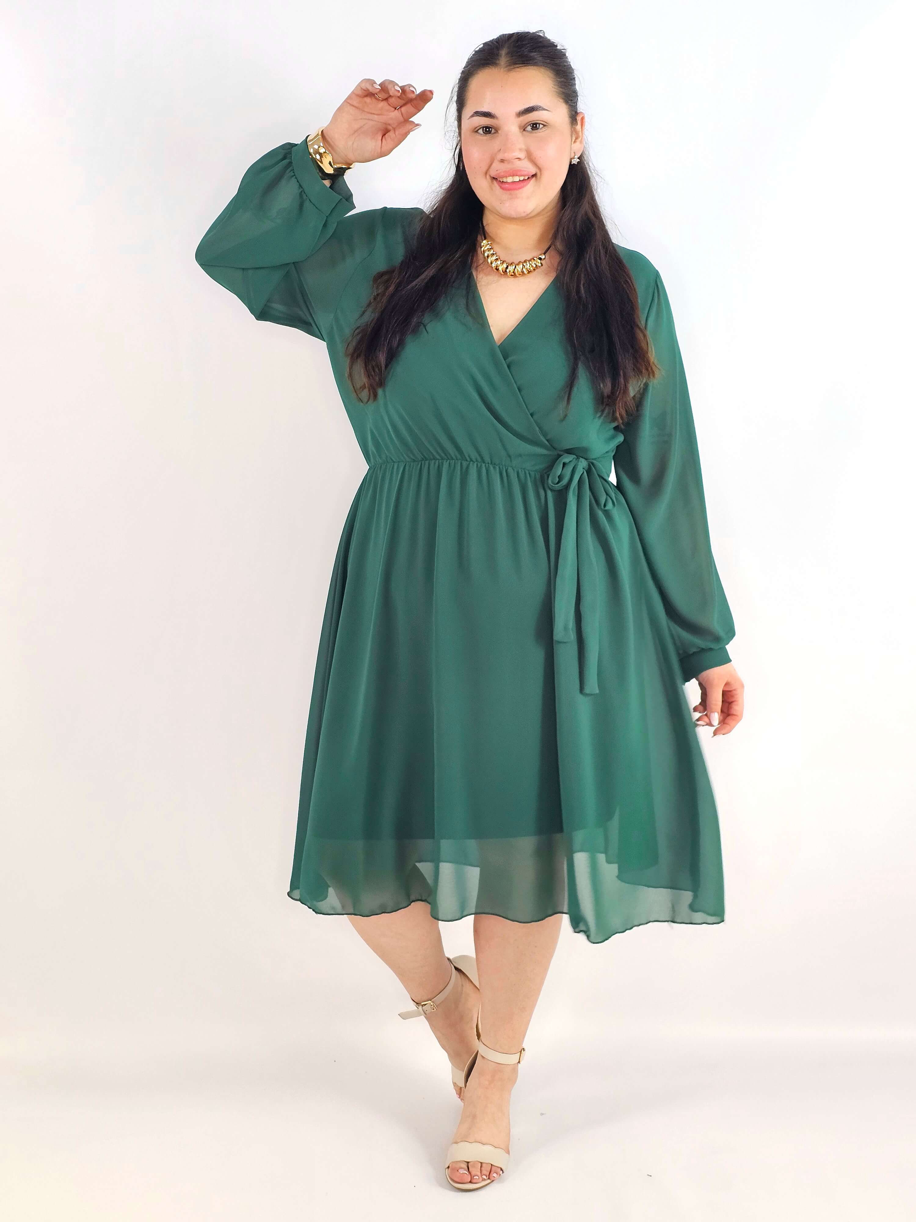 Elegancka  sukienka plus size midi z kopertowym dekoltem-szyfon Stylowa XL