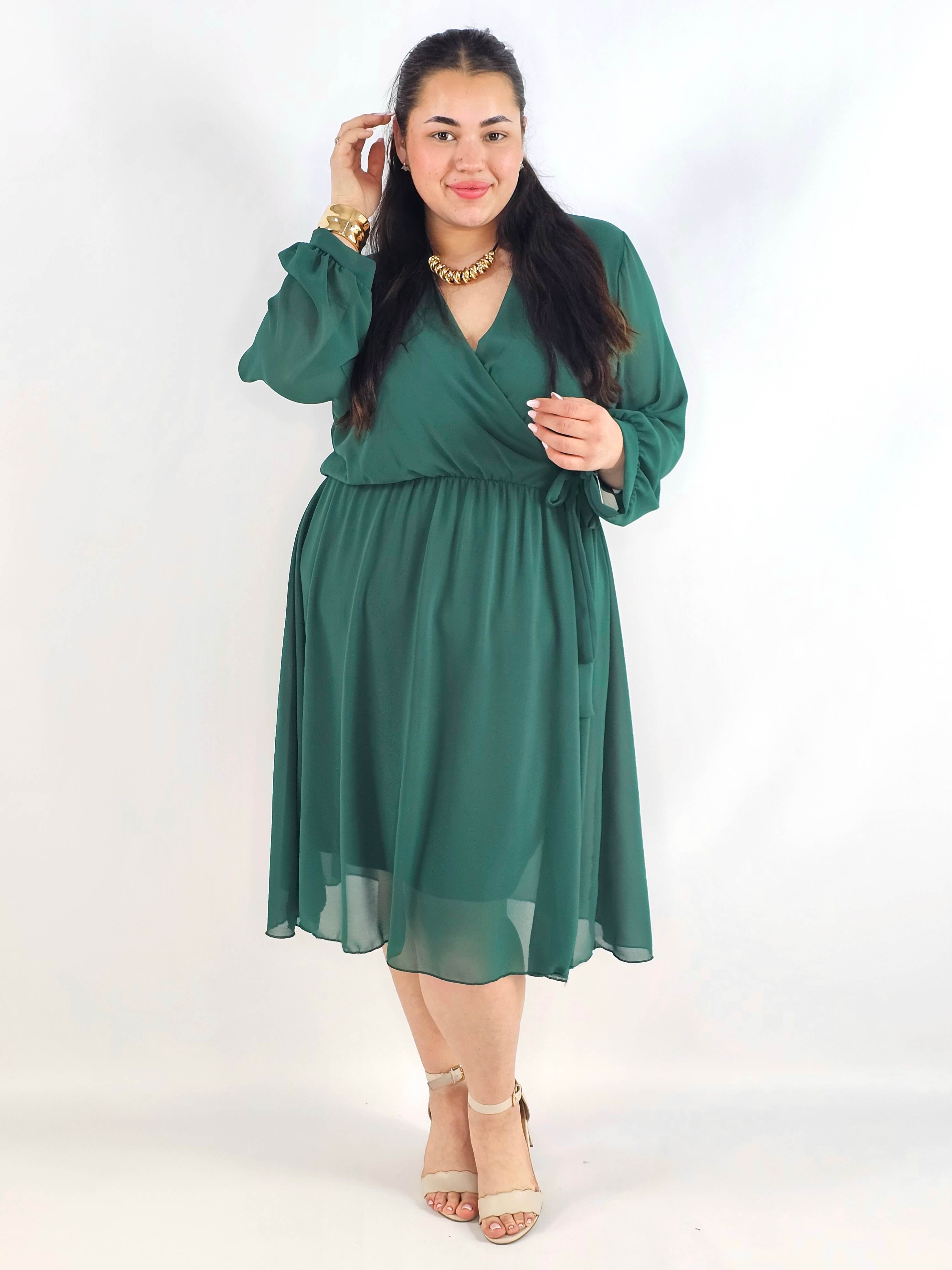 Elegancka  sukienka plus size midi z kopertowym dekoltem-szyfon Stylowa XL