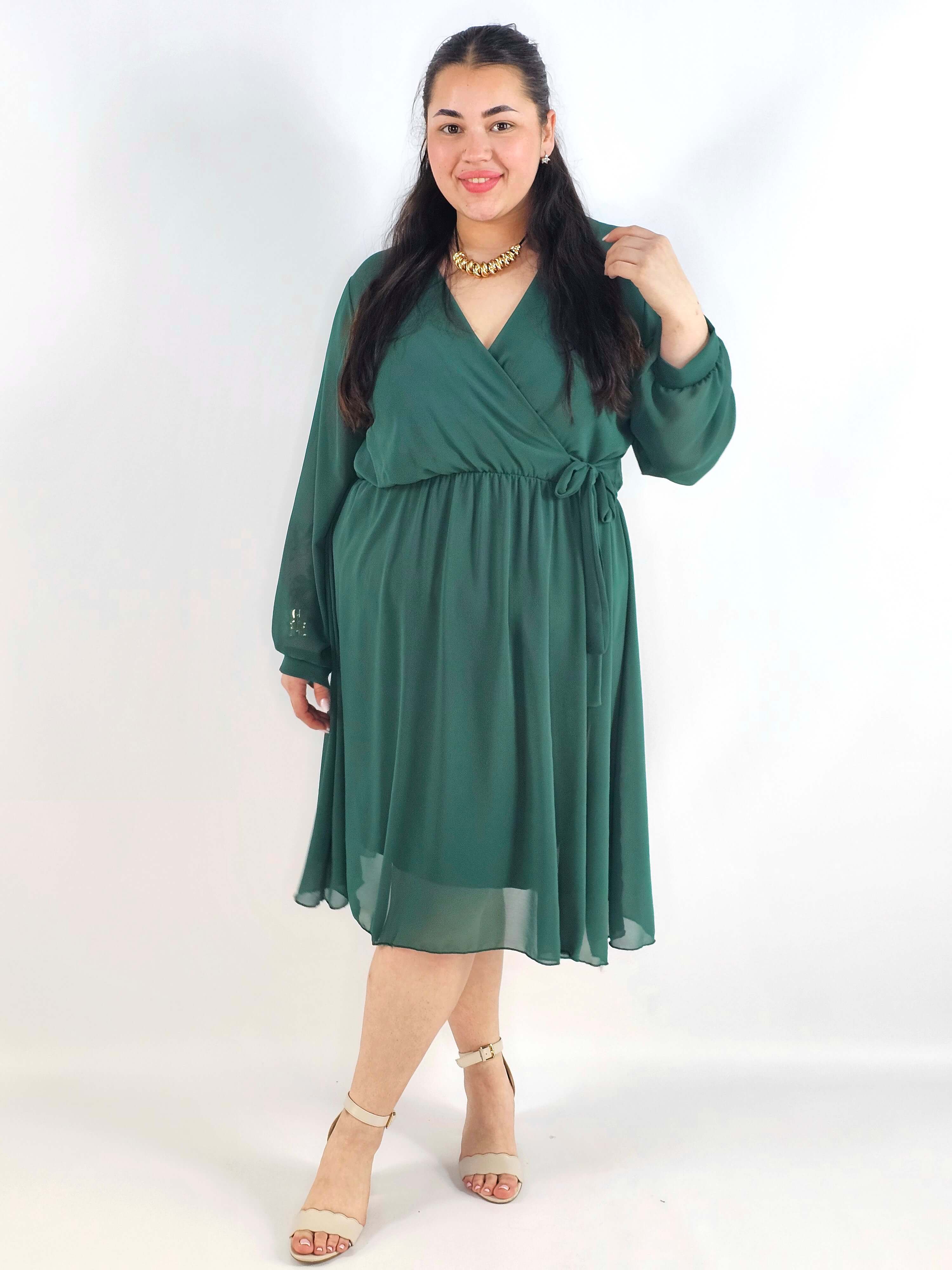 Elegancka  sukienka plus size midi z kopertowym dekoltem-szyfon Stylowa XL