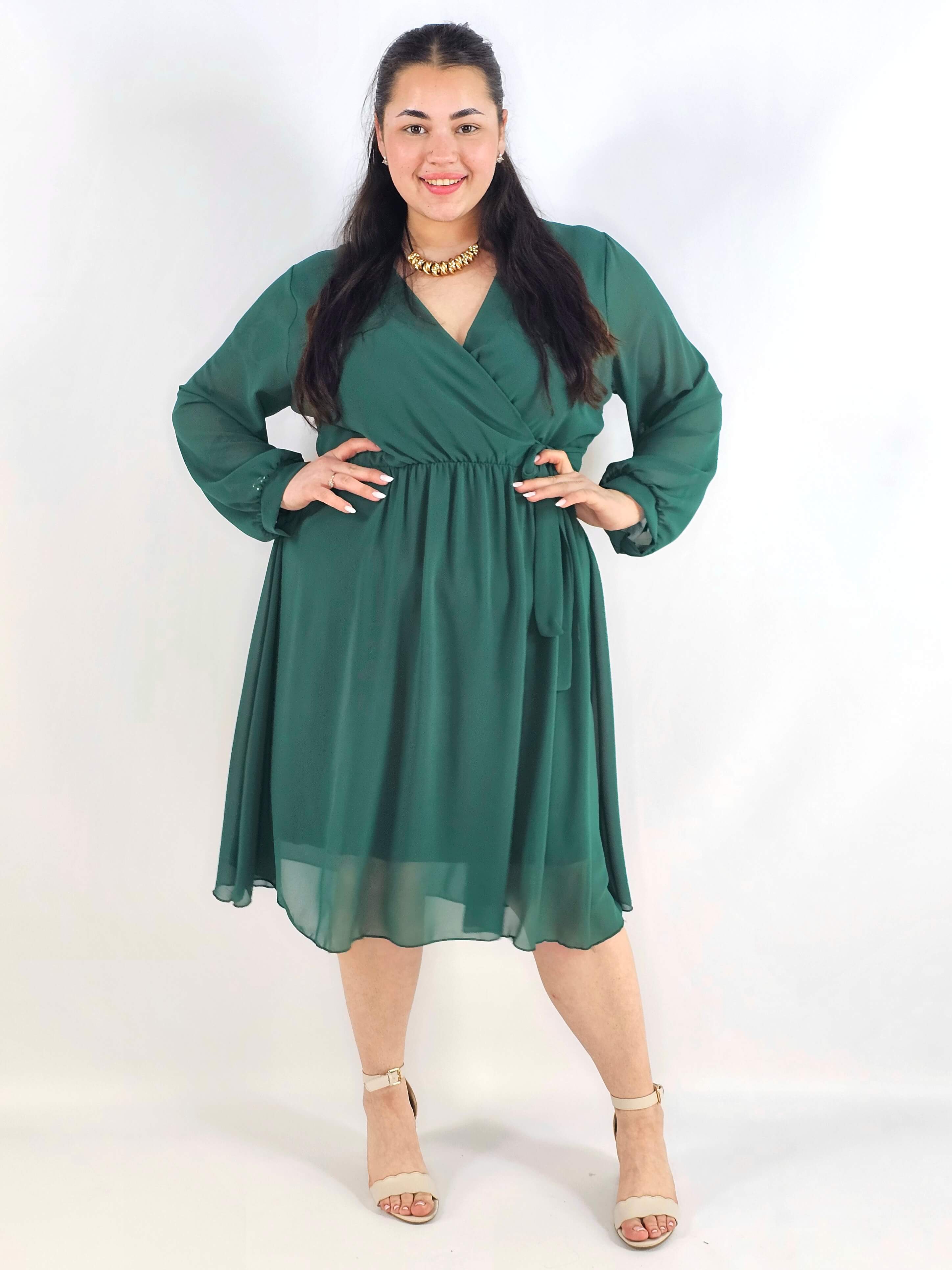 Elegancka  sukienka plus size midi z kopertowym dekoltem-szyfon Stylowa XL