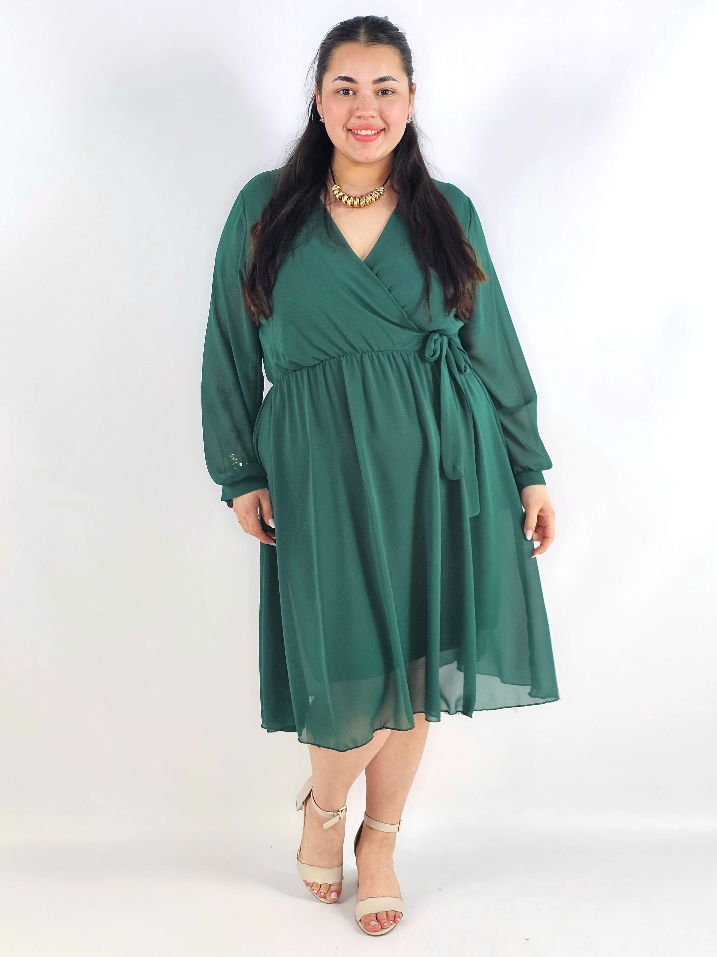 Elegancka  sukienka plus size midi z kopertowym dekoltem-szyfon Stylowa XL